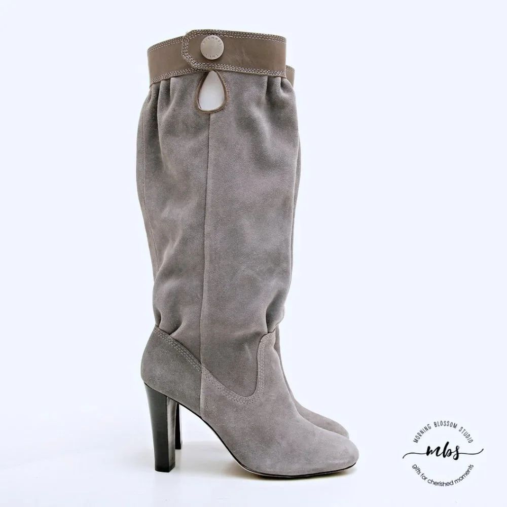 Michael Kors Tall Knee High Balloon Suede Slouch Leather Heeled Boots